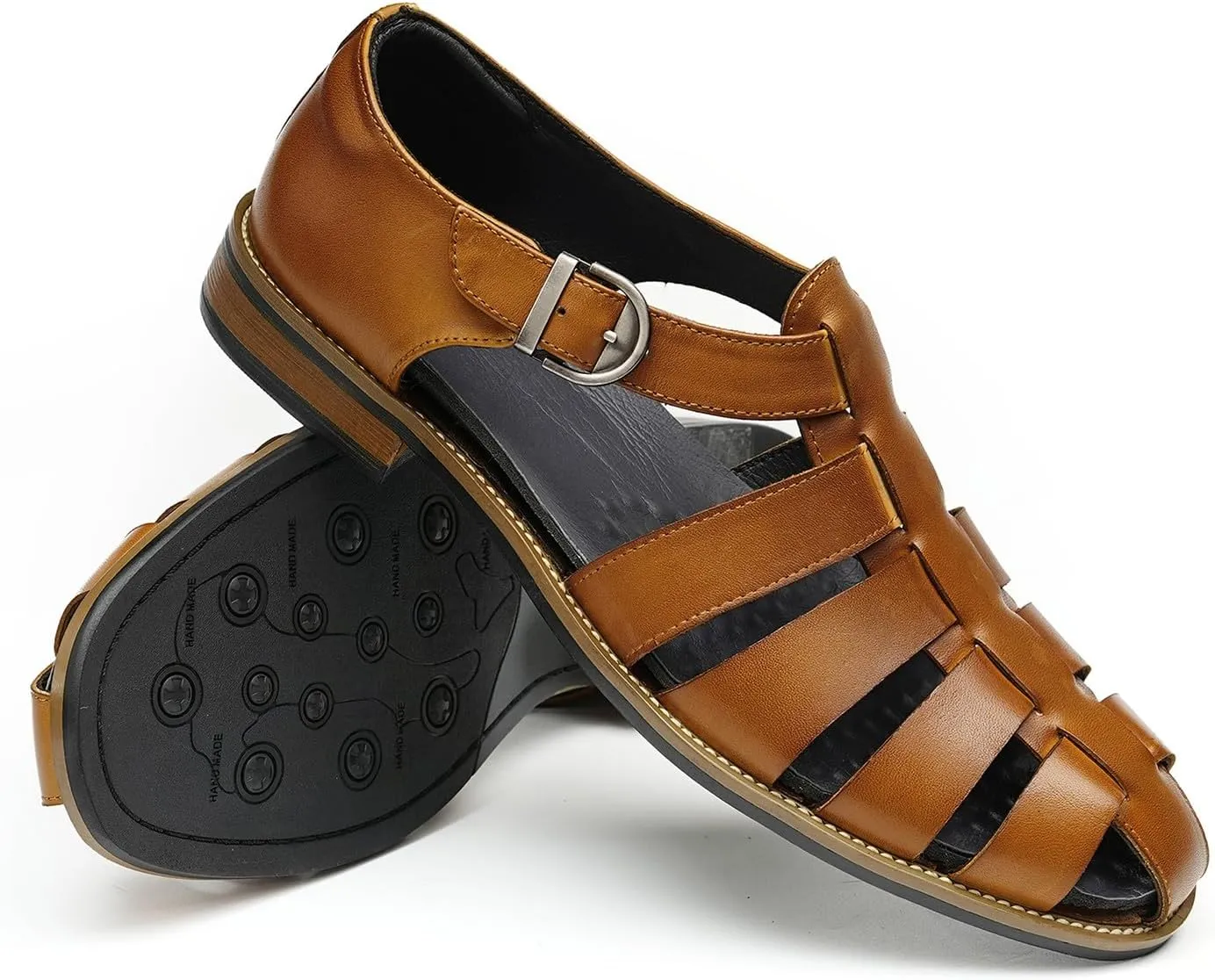 Santimon Mens Genuine Leather Sandals | Braided Cowhide Closed-Toe Dress Shoes | Retro Casual & Business Clogs for Men