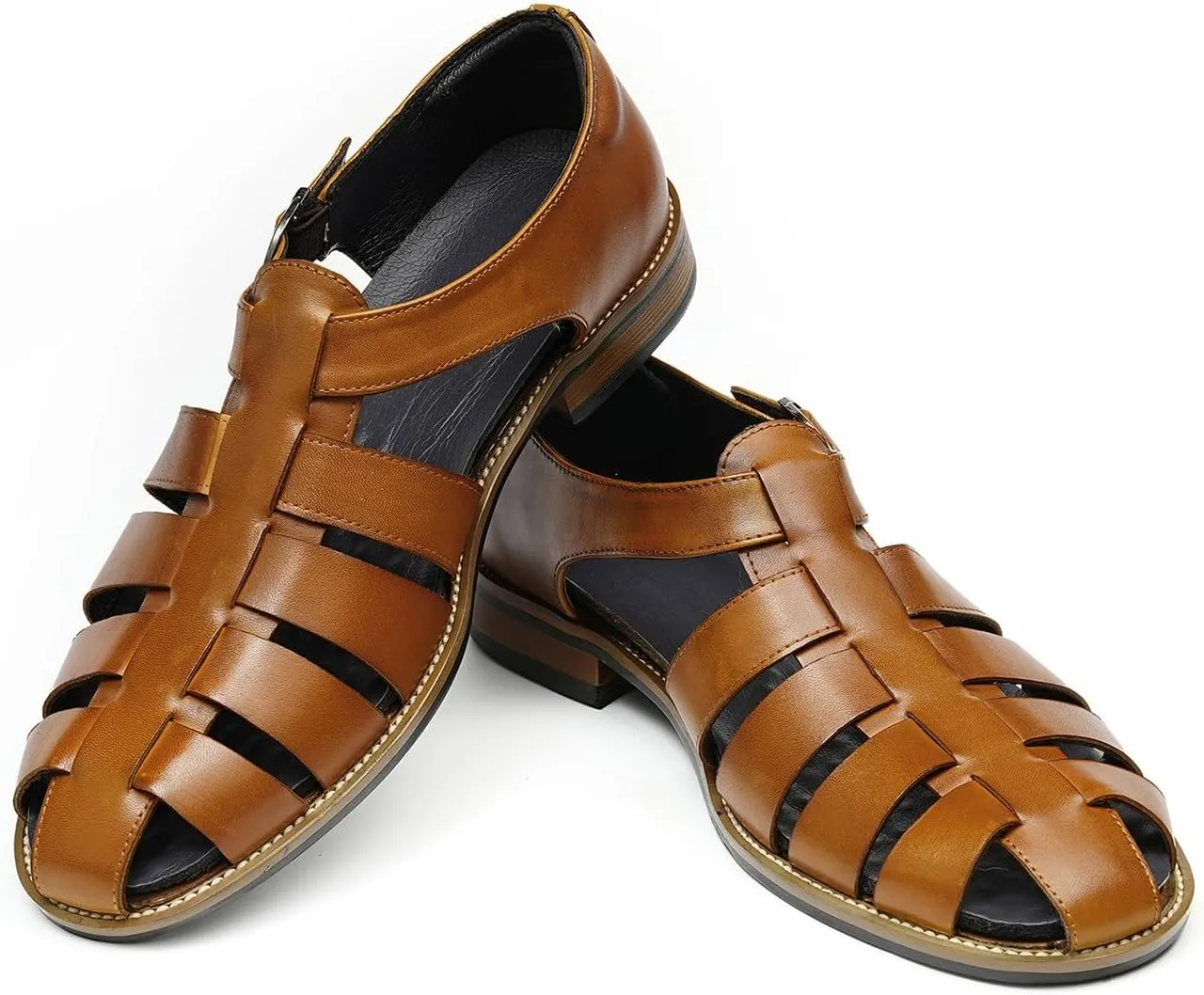 Santimon Mens Genuine Leather Sandals | Braided Cowhide Closed-Toe Dress Shoes | Retro Casual & Business Clogs for Men