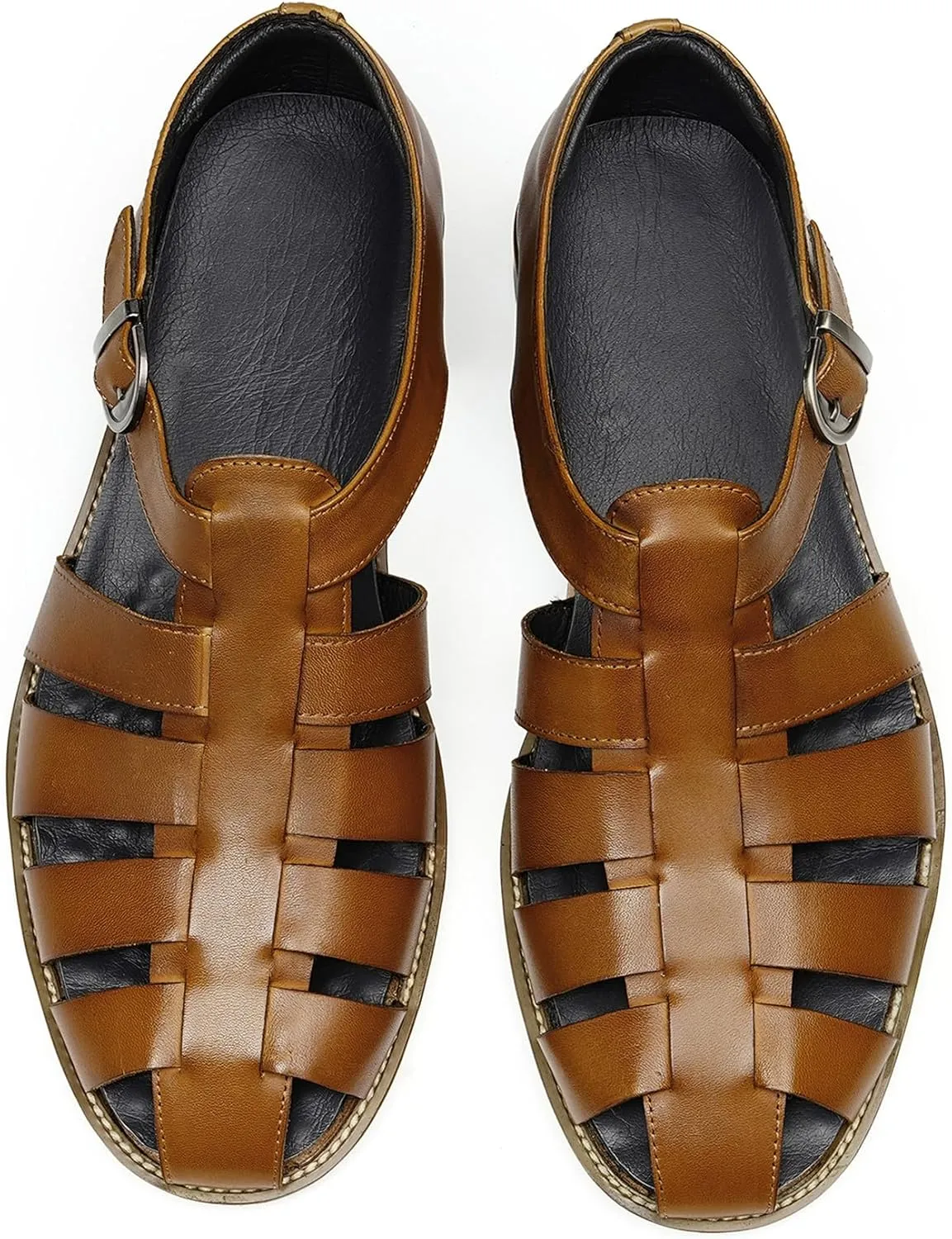 Santimon Mens Genuine Leather Sandals | Braided Cowhide Closed-Toe Dress Shoes | Retro Casual & Business Clogs for Men
