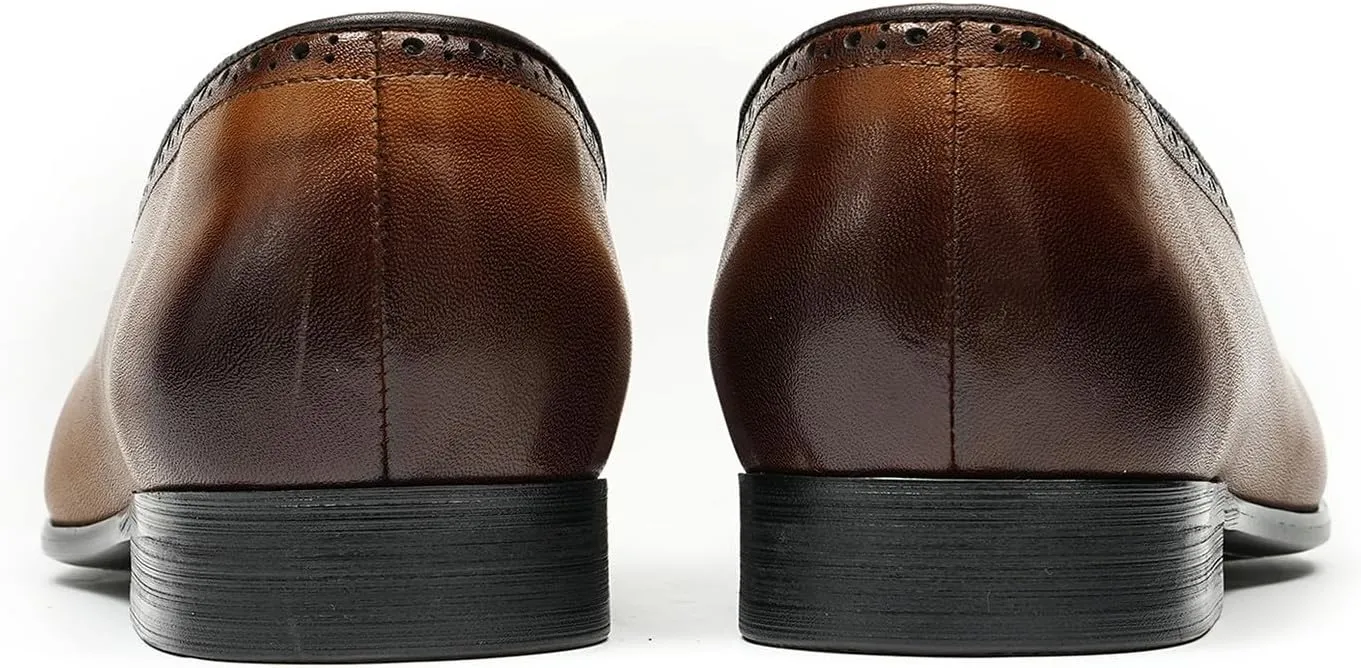 Santimon Men's Genuine Leather Tassel Loafers Slip-On Dress Shoes | Lightweight Penny Loafers for Wedding, Business, Prom & Tuxedo Events