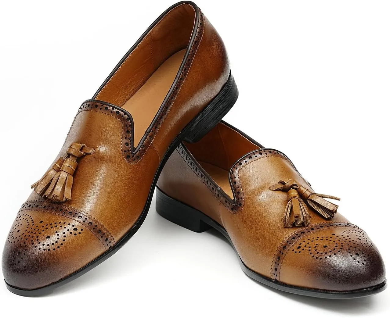Santimon Men's Genuine Leather Tassel Loafers Slip-On Dress Shoes | Lightweight Penny Loafers for Wedding, Business, Prom & Tuxedo Events