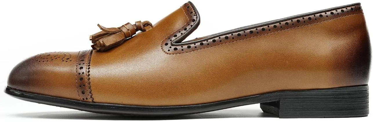 Santimon Men's Genuine Leather Tassel Loafers Slip-On Dress Shoes | Lightweight Penny Loafers for Wedding, Business, Prom & Tuxedo Events
