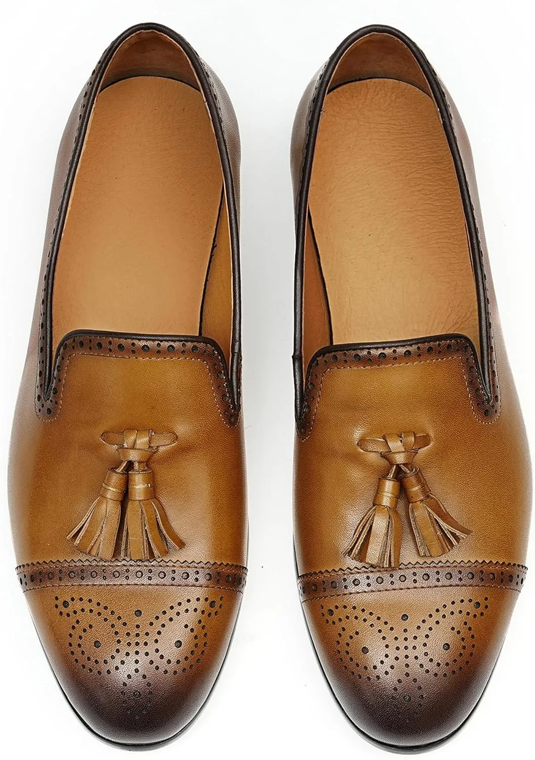 Santimon Men's Genuine Leather Tassel Loafers Slip-On Dress Shoes | Lightweight Penny Loafers for Wedding, Business, Prom & Tuxedo Events