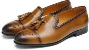 Santimon Men's Genuine Leather Tassel Loafers Slip-On Dress Shoes | Lightweight Penny Loafers for Wedding, Business, Prom & Tuxedo Events