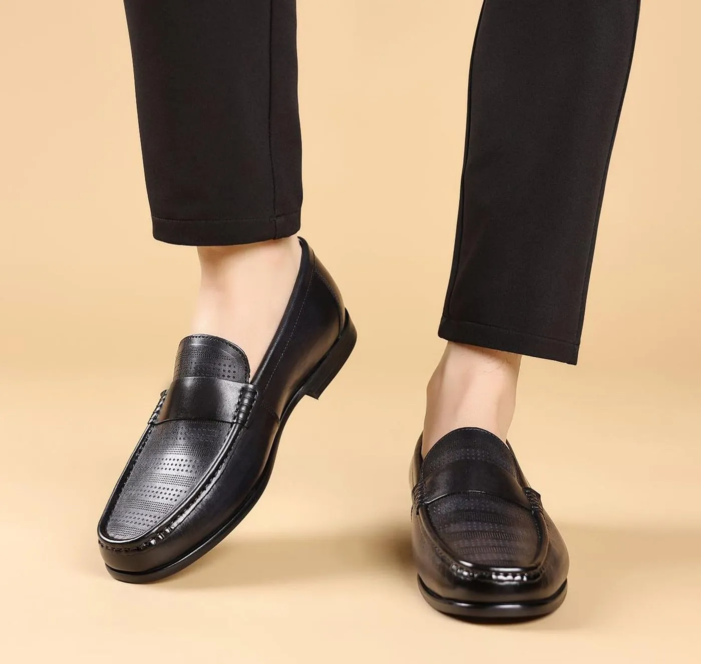 Santimon Men's Leather Penny Loafers Slip-On Casual Shoes - Breathable Driving Moccasins for Summer, Comfort Boat Shoes for Men