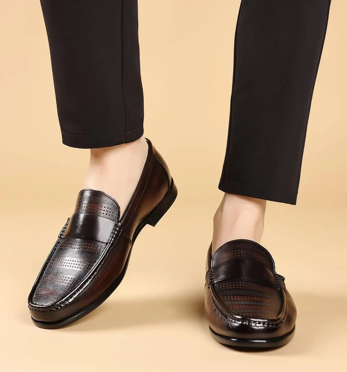 Santimon Men's Leather Penny Loafers Slip-On Casual Shoes - Breathable Driving Moccasins for Summer, Comfort Boat Shoes for Men
