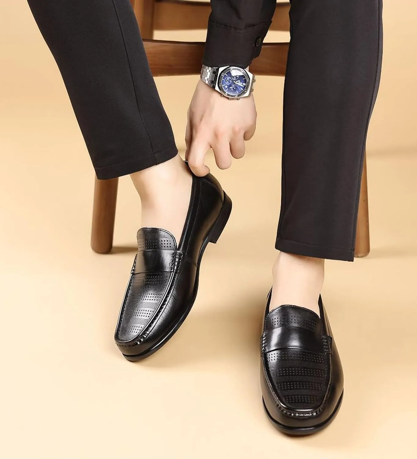 Santimon Men's Leather Penny Loafers Slip-On Casual Shoes - Breathable Driving Moccasins for Summer, Comfort Boat Shoes for Men