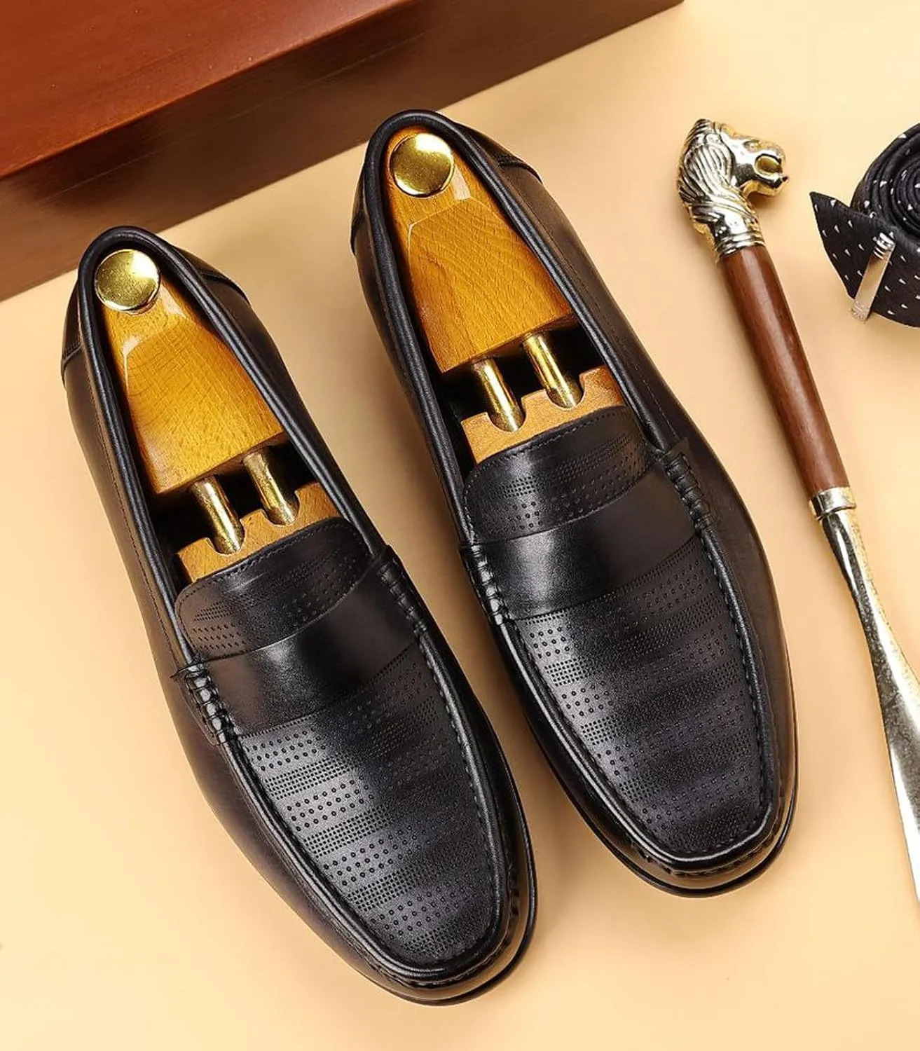 Santimon Men's Leather Penny Loafers Slip-On Casual Shoes - Breathable Driving Moccasins for Summer, Comfort Boat Shoes for Men