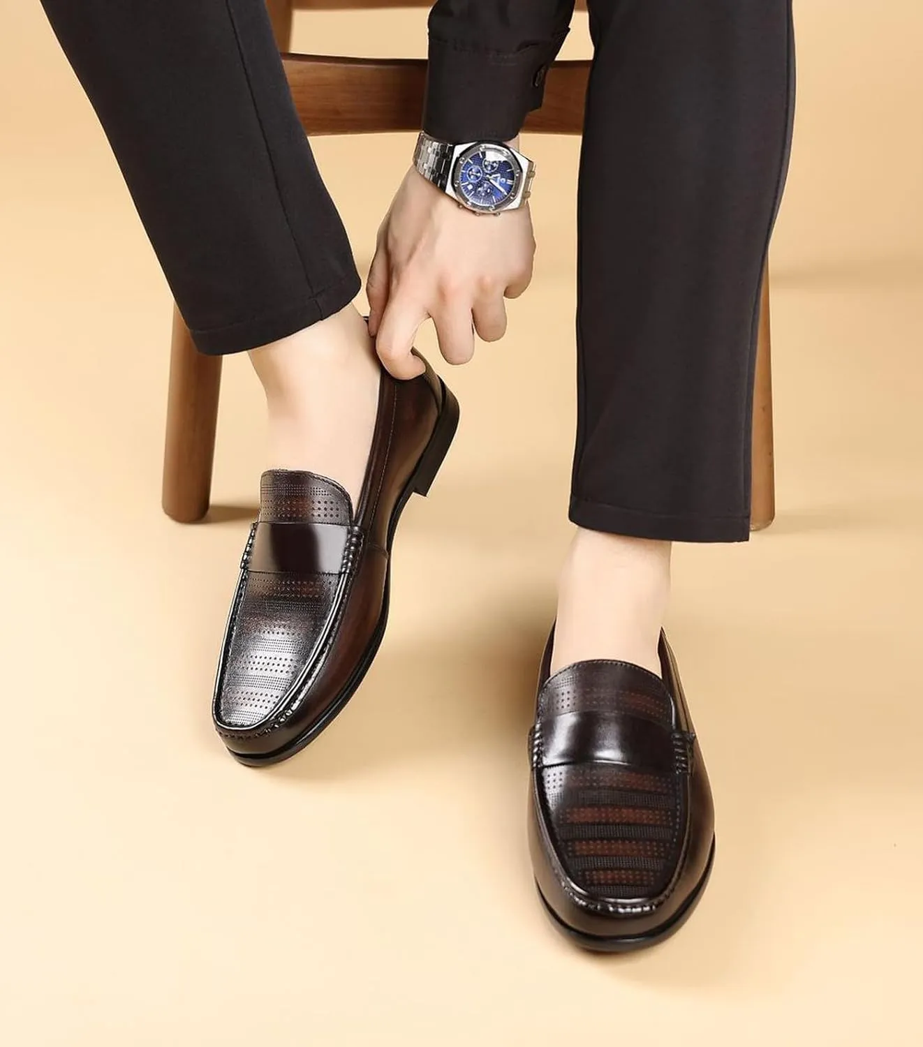 Santimon Men's Leather Penny Loafers Slip-On Casual Shoes - Breathable Driving Moccasins for Summer, Comfort Boat Shoes for Men