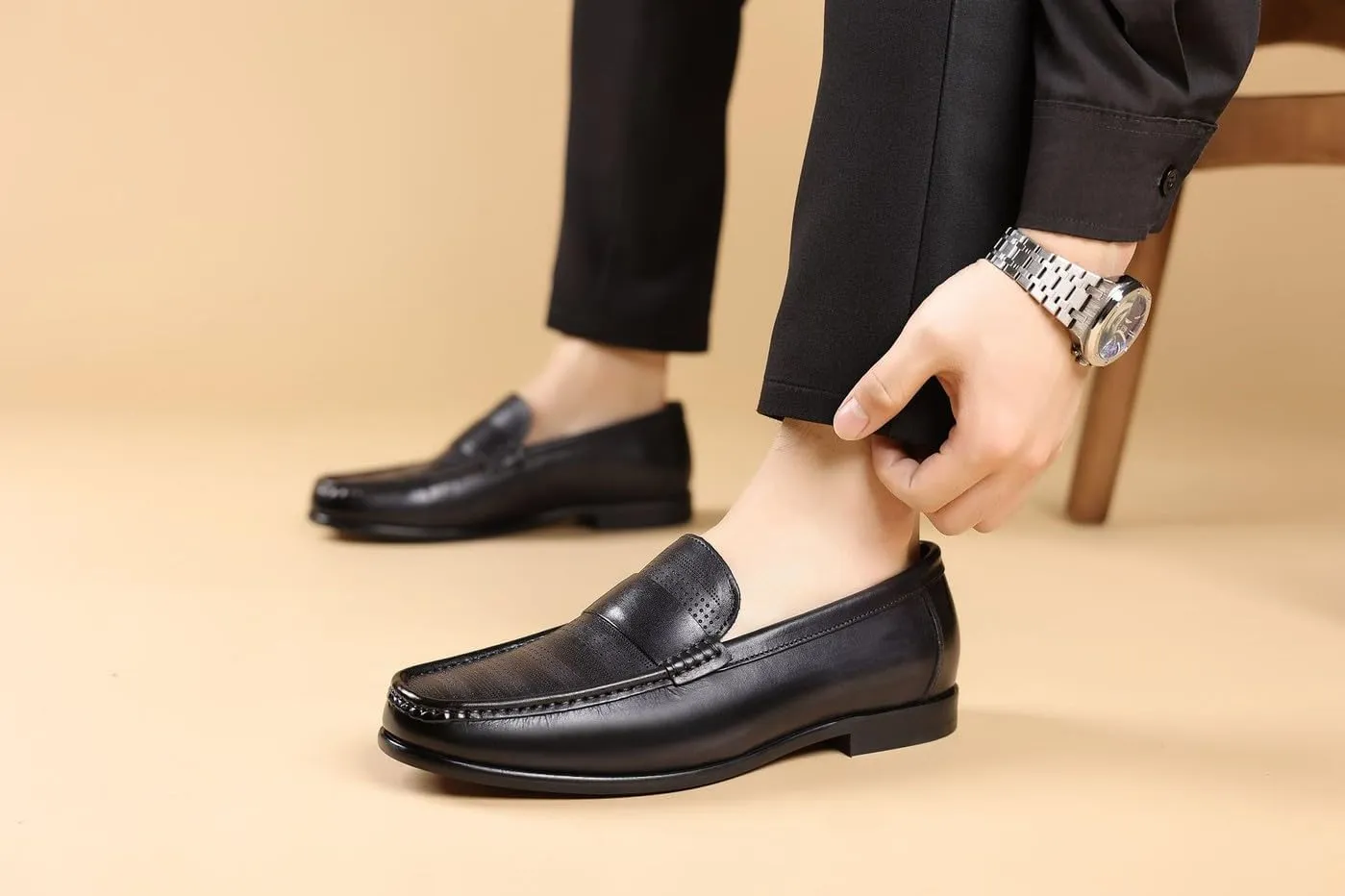 Santimon Men's Leather Penny Loafers Slip-On Casual Shoes - Breathable Driving Moccasins for Summer, Comfort Boat Shoes for Men