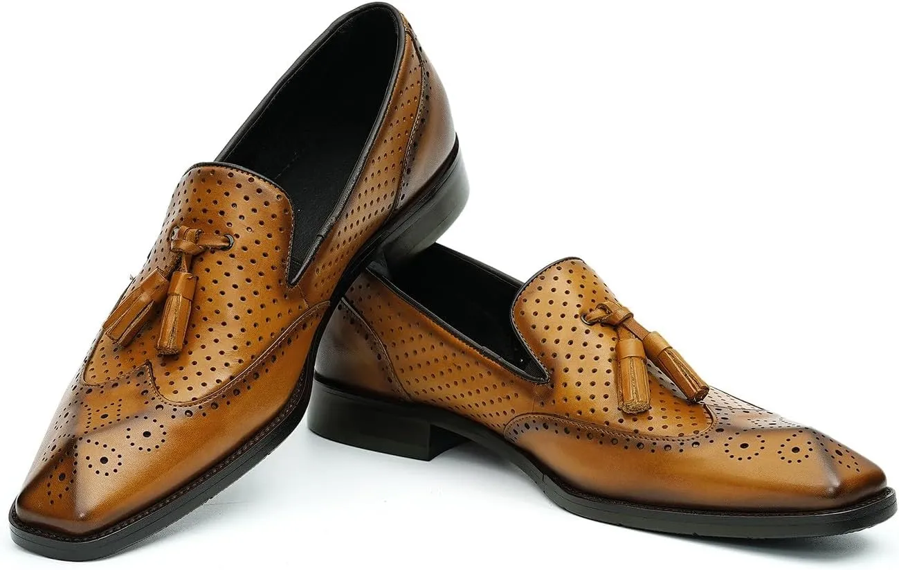 Santimon Mens Loafers Black Dress Casual Slip On Leather Penny Loafers Summer Shoes Fashion Formal Business Tassel Loafers