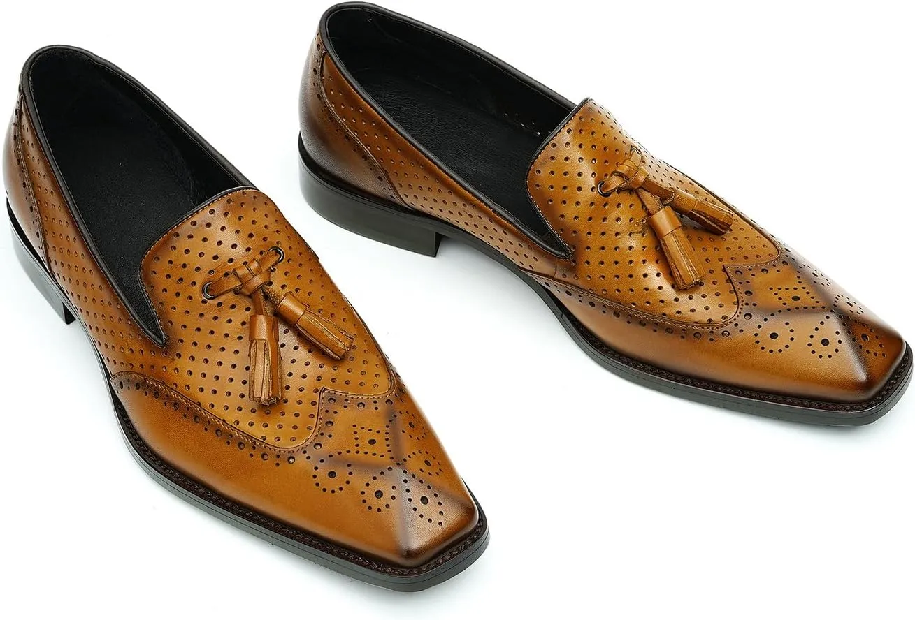 Santimon Mens Loafers Black Dress Casual Slip On Leather Penny Loafers Summer Shoes Fashion Formal Business Tassel Loafers