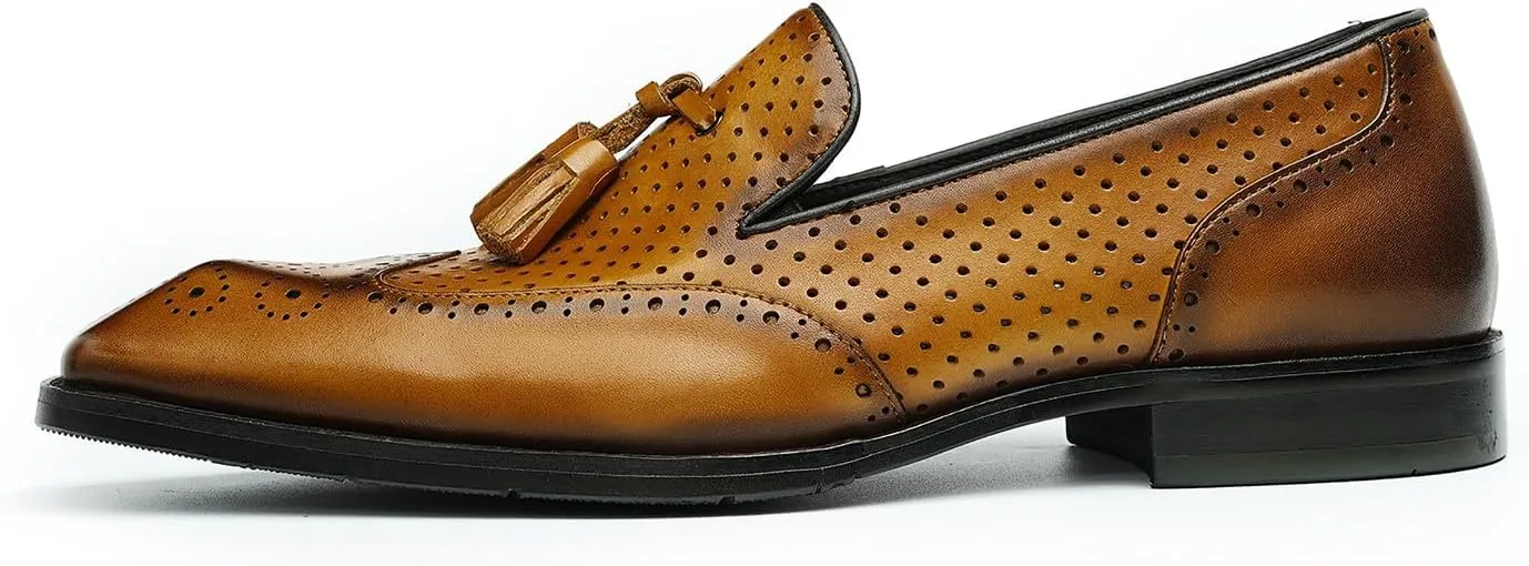 Santimon Mens Loafers Black Dress Casual Slip On Leather Penny Loafers Summer Shoes Fashion Formal Business Tassel Loafers