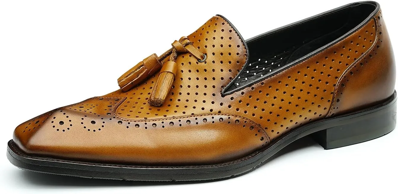 Santimon Mens Loafers Black Dress Casual Slip On Leather Penny Loafers Summer Shoes Fashion Formal Business Tassel Loafers