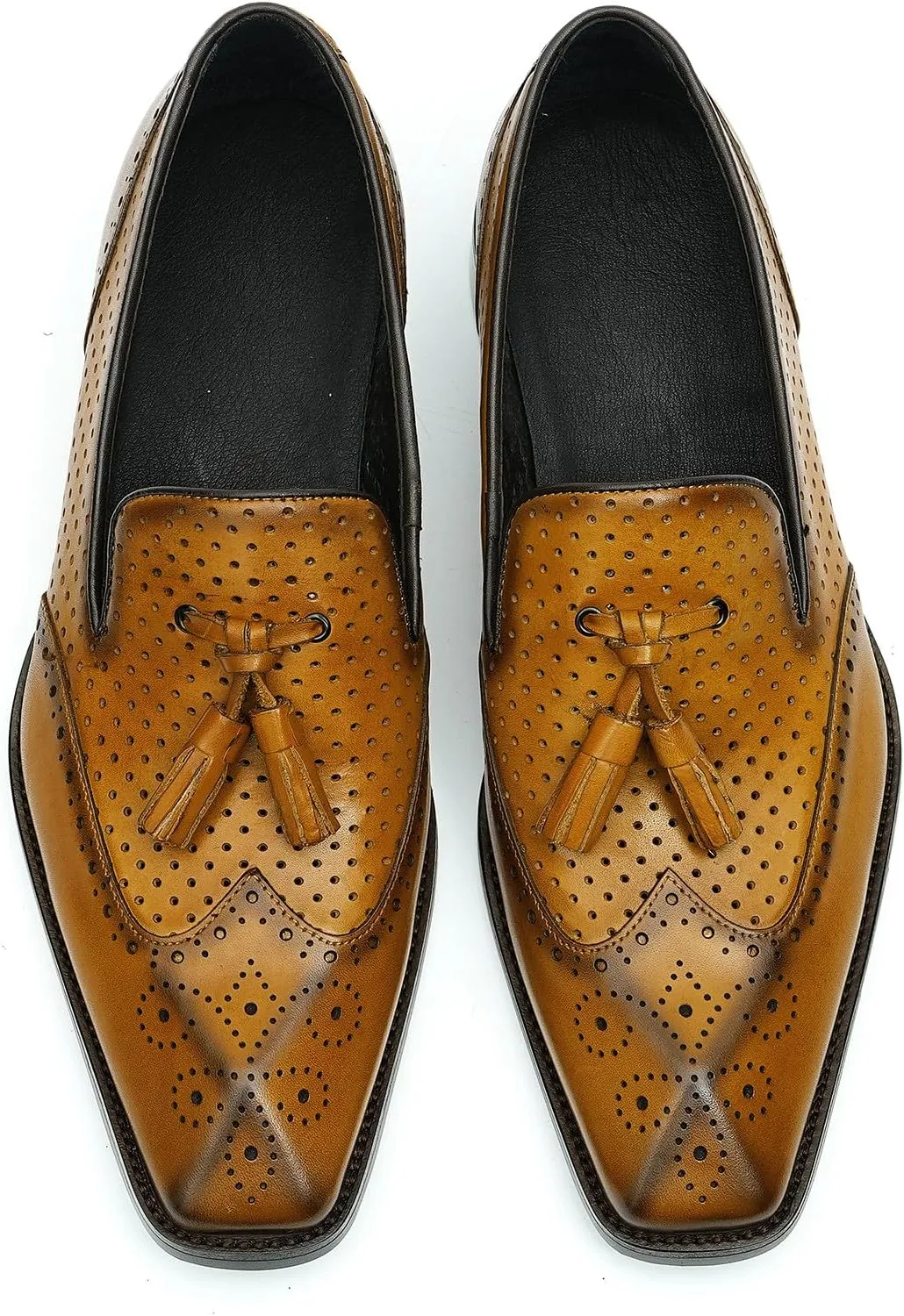 Santimon Mens Loafers Black Dress Casual Slip On Leather Penny Loafers Summer Shoes Fashion Formal Business Tassel Loafers