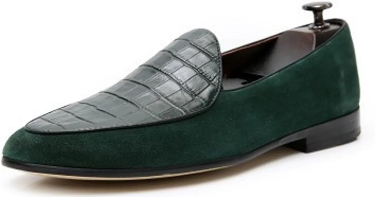 Santimon Men's Loafers Slip On Casaul Dress Genunie Leather Penny Loafers Prom Wedding Formal Business Mocasines Suede Tuxedo Shoes for Men