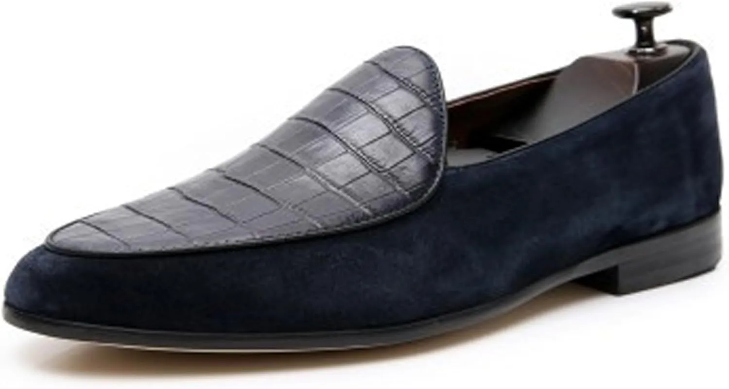 Santimon Men's Loafers Slip On Casaul Dress Genunie Leather Penny Loafers Prom Wedding Formal Business Mocasines Suede Tuxedo Shoes for Men