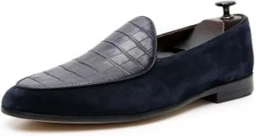 Santimon Men's Loafers Slip On Casaul Dress Genunie Leather Penny Loafers Prom Wedding Formal Business Mocasines Suede Tuxedo Shoes for Men