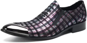 Santimon Mens Loafers Slip On Casual Dress Leather Metal Tip Toe Stripes Walking Shoes Fashion Handmade Party Prom Shoes for Men