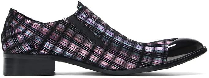 Santimon Mens Loafers Slip On Casual Dress Leather Metal Tip Toe Stripes Walking Shoes Fashion Handmade Party Prom Shoes for Men