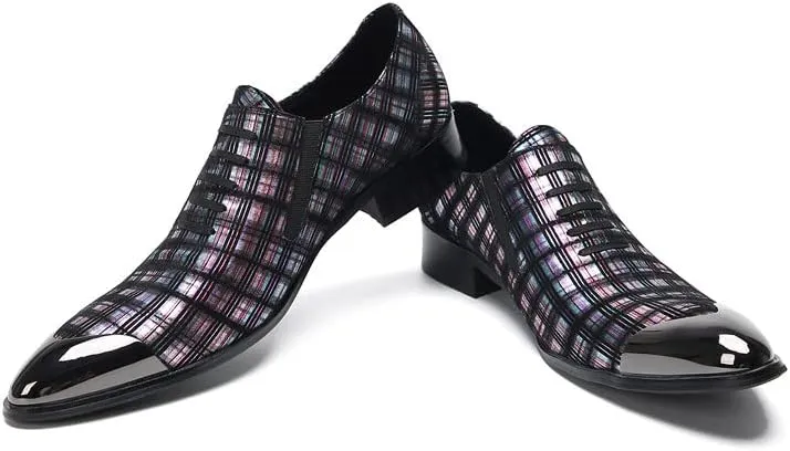 Santimon Mens Loafers Slip On Casual Dress Leather Metal Tip Toe Stripes Walking Shoes Fashion Handmade Party Prom Shoes for Men