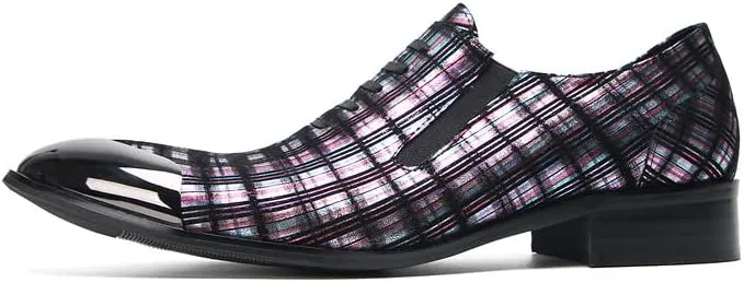 Santimon Mens Loafers Slip On Casual Dress Leather Metal Tip Toe Stripes Walking Shoes Fashion Handmade Party Prom Shoes for Men
