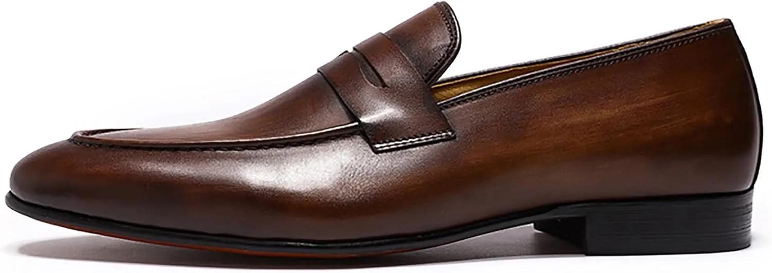 Santimon Men's Loafers Slip On Dress Casual Prom Shoes Genuine Leather Penny Loafers Mens Fashion Wedding Tuexdo Formal Business Suit Loafer Comfortable Walking Shoes