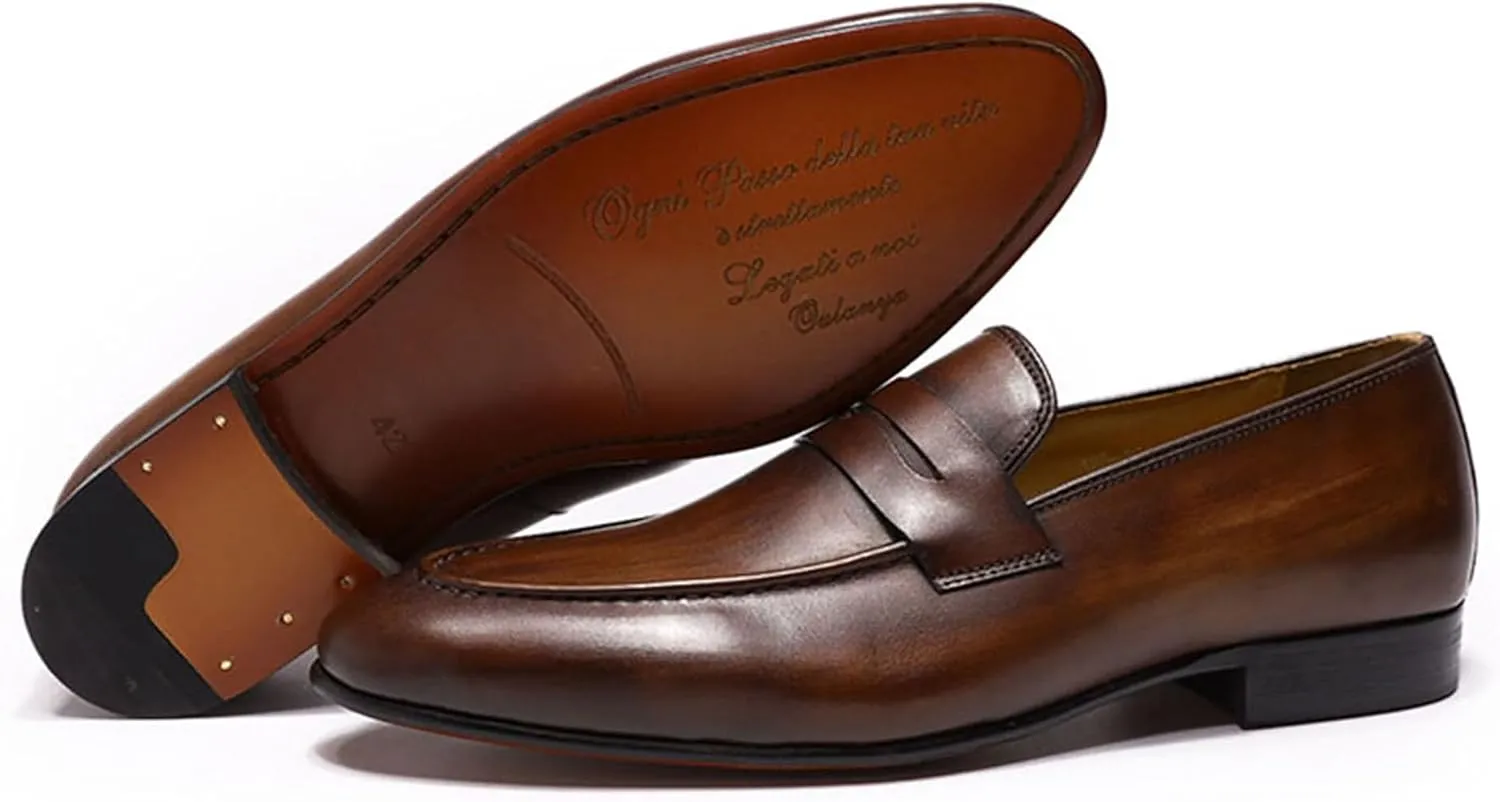 Santimon Men's Loafers Slip On Dress Casual Prom Shoes Genuine Leather Penny Loafers Mens Fashion Wedding Tuexdo Formal Business Suit Loafer Comfortable Walking Shoes