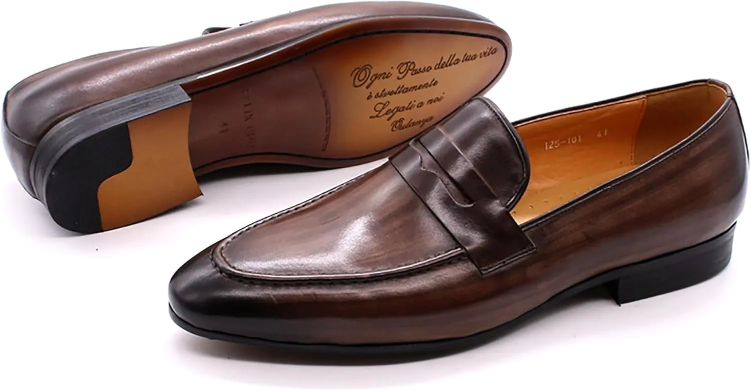 Santimon Men's Loafers Slip On Dress Casual Prom Shoes Genuine Leather Penny Loafers Mens Fashion Wedding Tuexdo Formal Business Suit Loafer Comfortable Walking Shoes