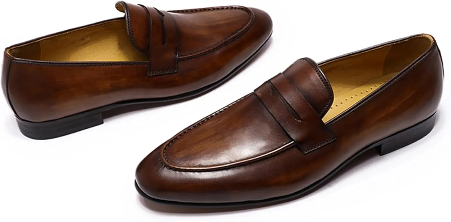 Santimon Men's Loafers Slip On Dress Casual Prom Shoes Genuine Leather Penny Loafers Mens Fashion Wedding Tuexdo Formal Business Suit Loafer Comfortable Walking Shoes