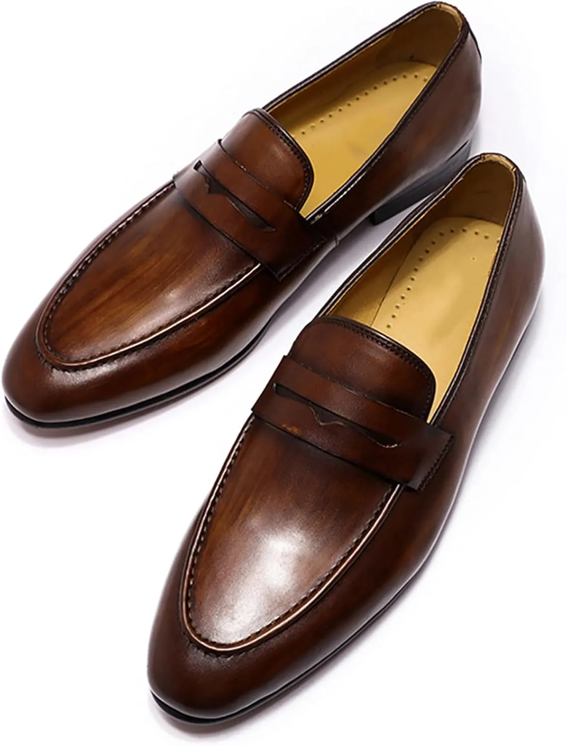 Santimon Men's Loafers Slip On Dress Casual Prom Shoes Genuine Leather Penny Loafers Mens Fashion Wedding Tuexdo Formal Business Suit Loafer Comfortable Walking Shoes