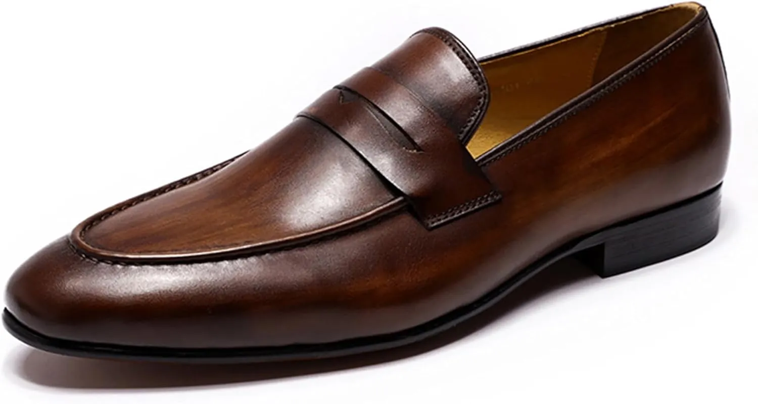 Santimon Men's Loafers Slip On Dress Casual Prom Shoes Genuine Leather Penny Loafers Mens Fashion Wedding Tuexdo Formal Business Suit Loafer Comfortable Walking Shoes