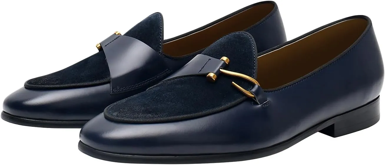 Santimon Men's Premium Leather Loafers, Black Cowhide Upper, Comfort Wedding Business Slip On Formal Dress Shoes
