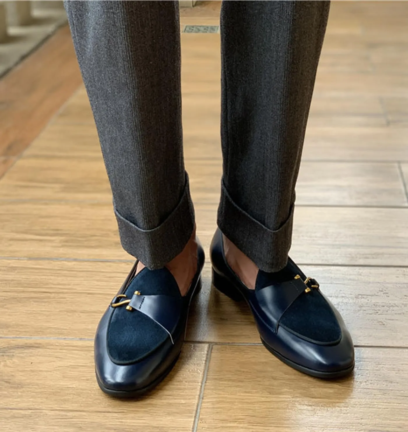 Santimon Men's Premium Leather Loafers, Black Cowhide Upper, Comfort Wedding Business Slip On Formal Dress Shoes