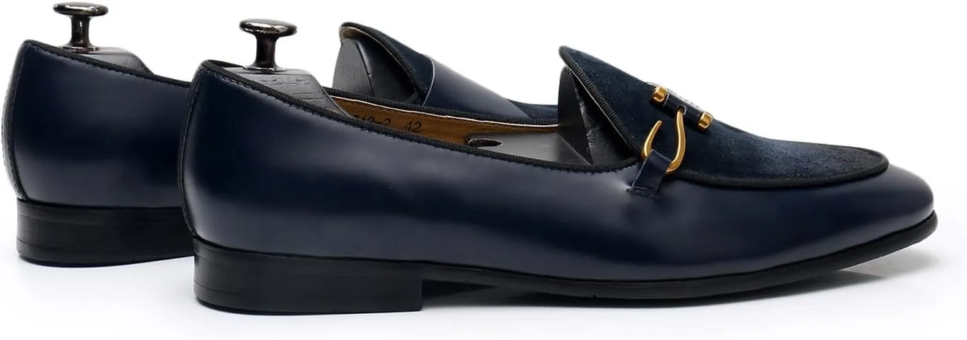 Santimon Men's Premium Leather Loafers, Black Cowhide Upper, Comfort Wedding Business Slip On Formal Dress Shoes