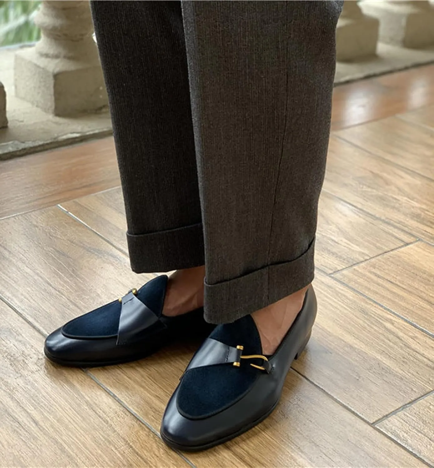 Santimon Men's Premium Leather Loafers, Black Cowhide Upper, Comfort Wedding Business Slip On Formal Dress Shoes