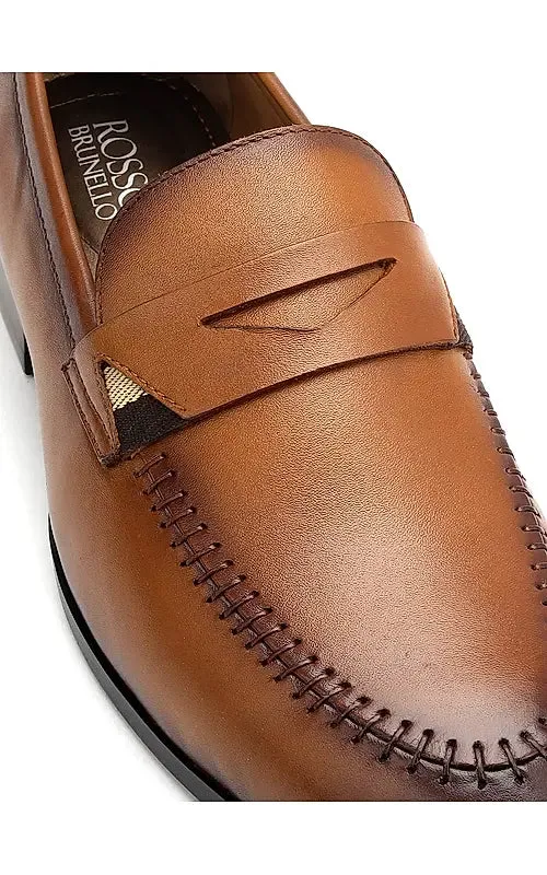 Tan Leather Loafers With Top Panel