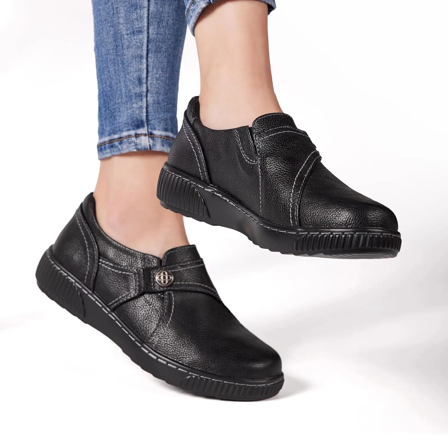 Women Casual Slip on Leather Loafers Dress Walking Shoes