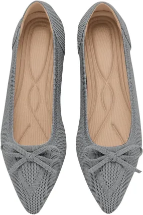 Women's Flats Pointed Toe Bow Knit Ballet Shoes Comfortable Dressy Mesh Slip On Flat