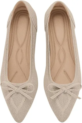 Women's Flats Pointed Toe Bow Knit Ballet Shoes Comfortable Dressy Mesh Slip On Flat