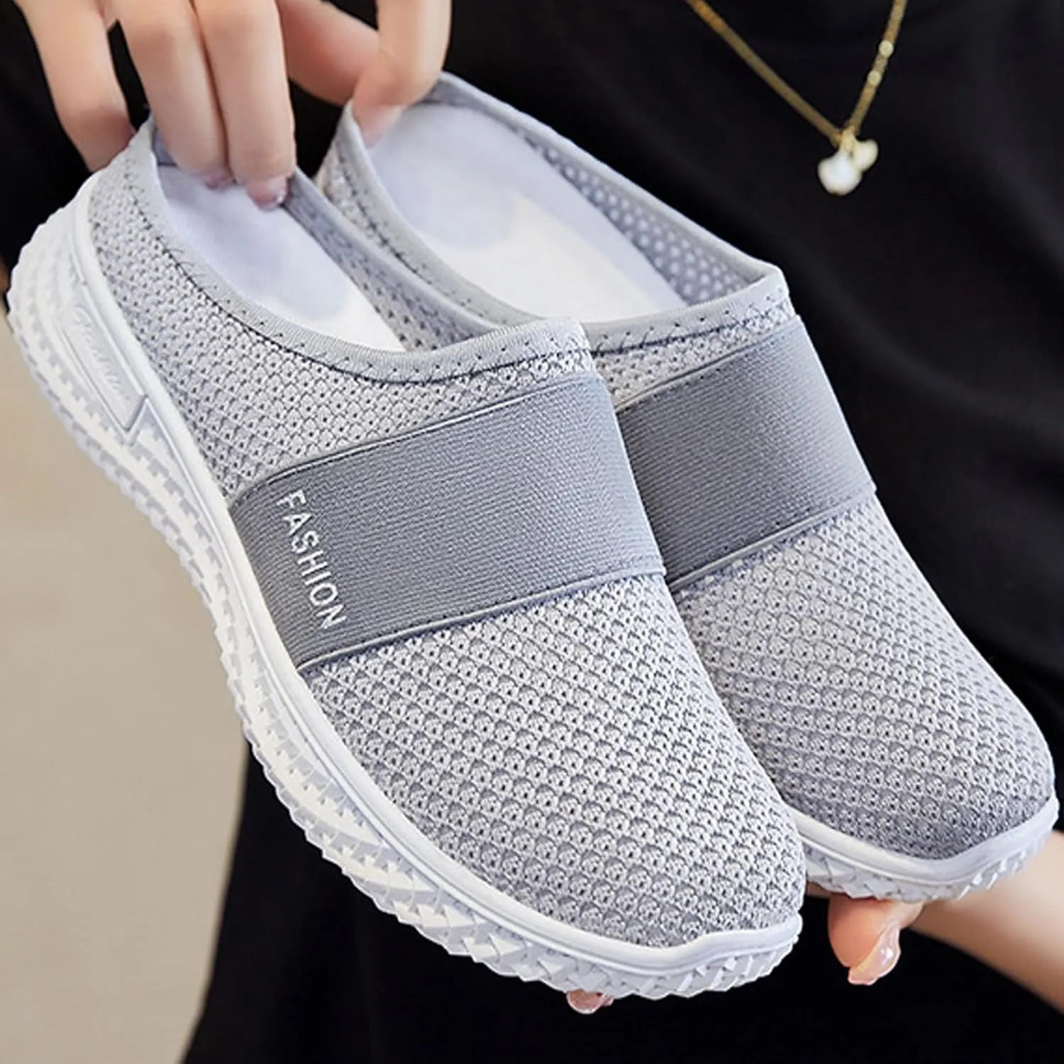 Womens Mules Comfortable Orthopedic Shoes with Arch Support Breathable Hollow Out Clogs Lightweight Open Back Shoes Diabetic Air-Cushion Slip-On Walking Shoe Closed Toe Mules