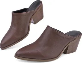 Women's Pumps Closed Pointed Toe Block Heel Mule Woven Leather Chunky Stacked Heeled Slip On Slippers Casual Comfortable Shoes