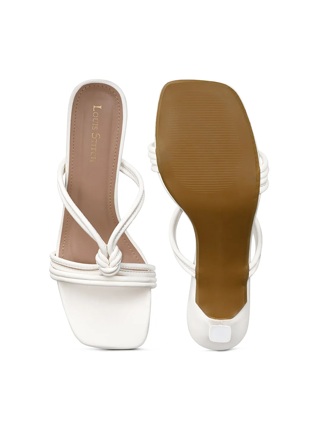 Women's White Stilleto Heel Cross Knot Mule Sandals