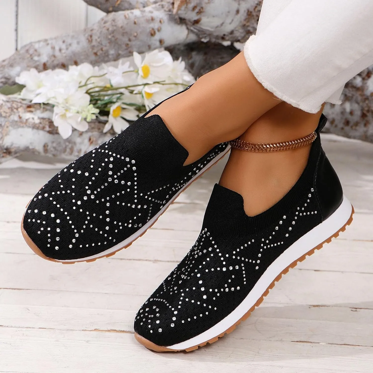 ZSpzx Women's Low-Top Slip Ons Fashion Sneakers Casual Knit Cutout Boat Shoes for Women Comfortable Flats Breathable Padded Insole Slip on Sneaker Ladies Jogging Tennis Footwear for Gym Travel