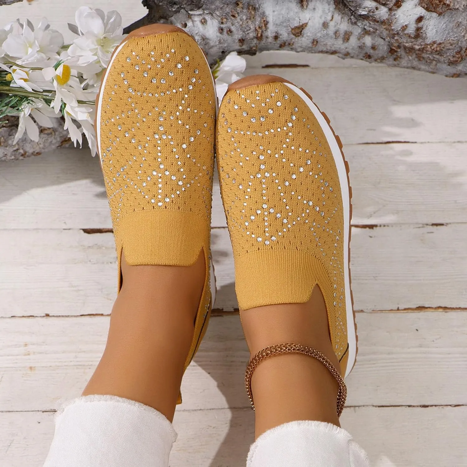 ZSpzx Women's Low-Top Slip Ons Fashion Sneakers Casual Knit Cutout Boat Shoes for Women Comfortable Flats Breathable Padded Insole Slip on Sneaker Ladies Jogging Tennis Footwear for Gym Travel