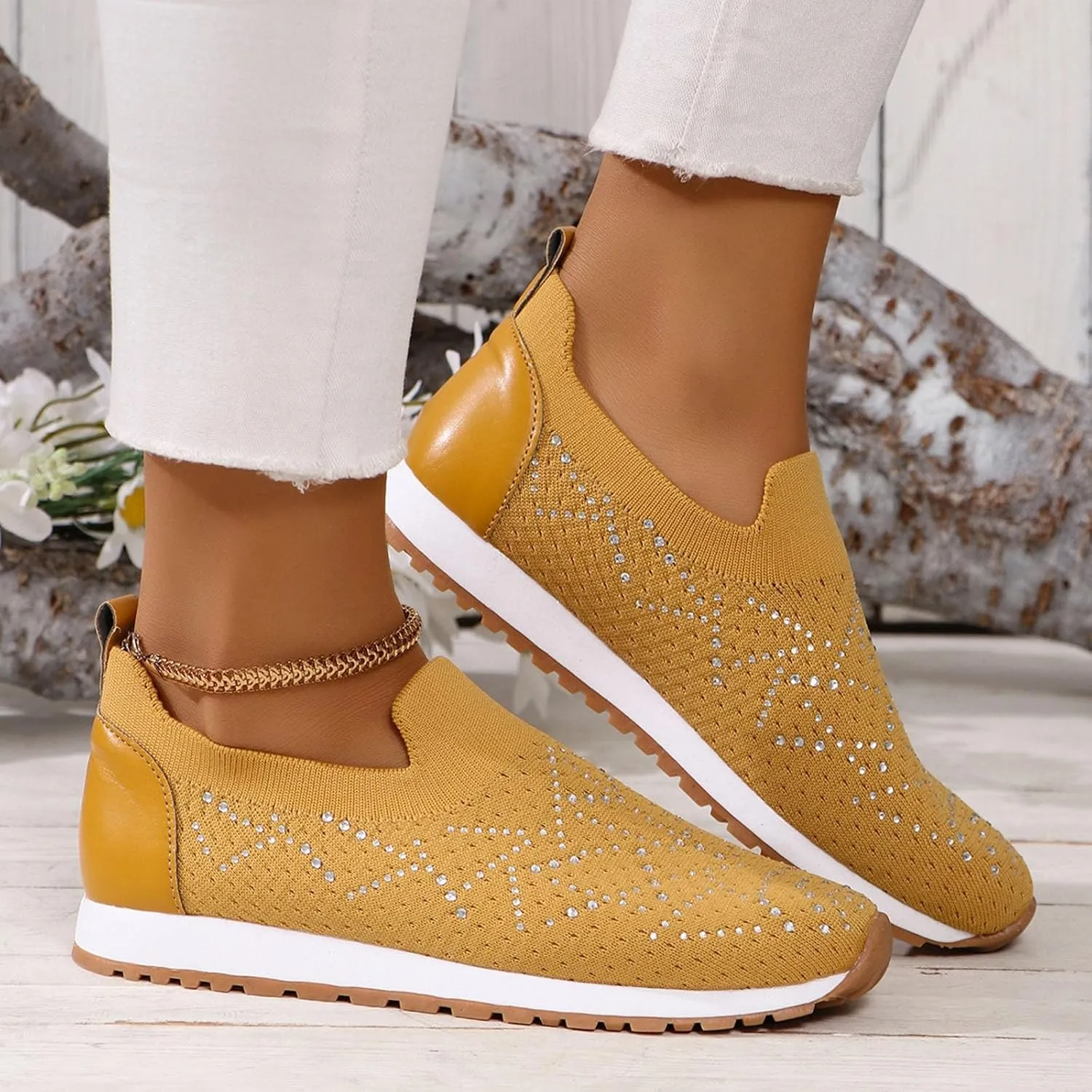 ZSpzx Women's Low-Top Slip Ons Fashion Sneakers Casual Knit Cutout Boat Shoes for Women Comfortable Flats Breathable Padded Insole Slip on Sneaker Ladies Jogging Tennis Footwear for Gym Travel