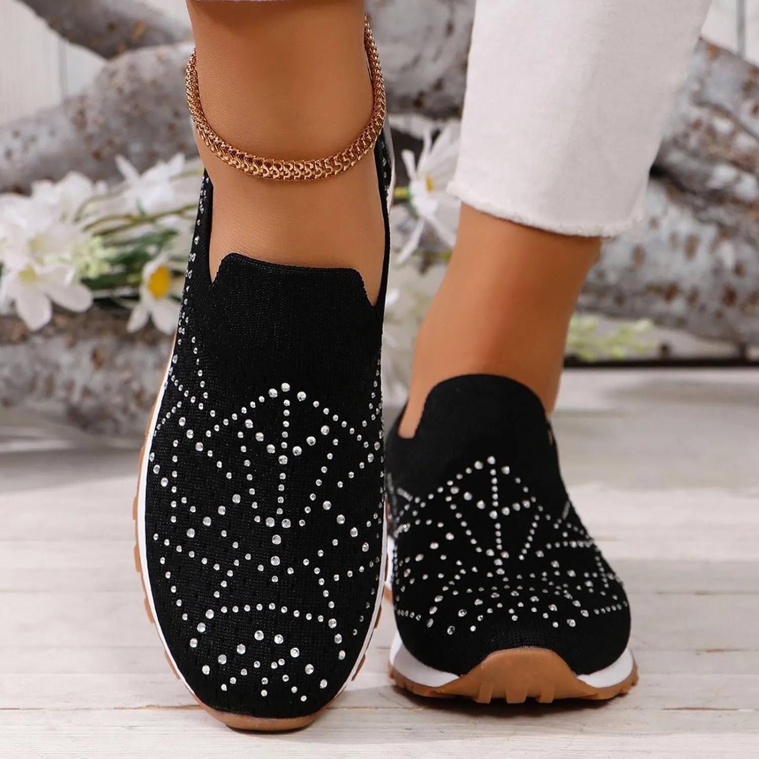 ZSpzx Women's Low-Top Slip Ons Fashion Sneakers Casual Knit Cutout Boat Shoes for Women Comfortable Flats Breathable Padded Insole Slip on Sneaker Ladies Jogging Tennis Footwear for Gym Travel