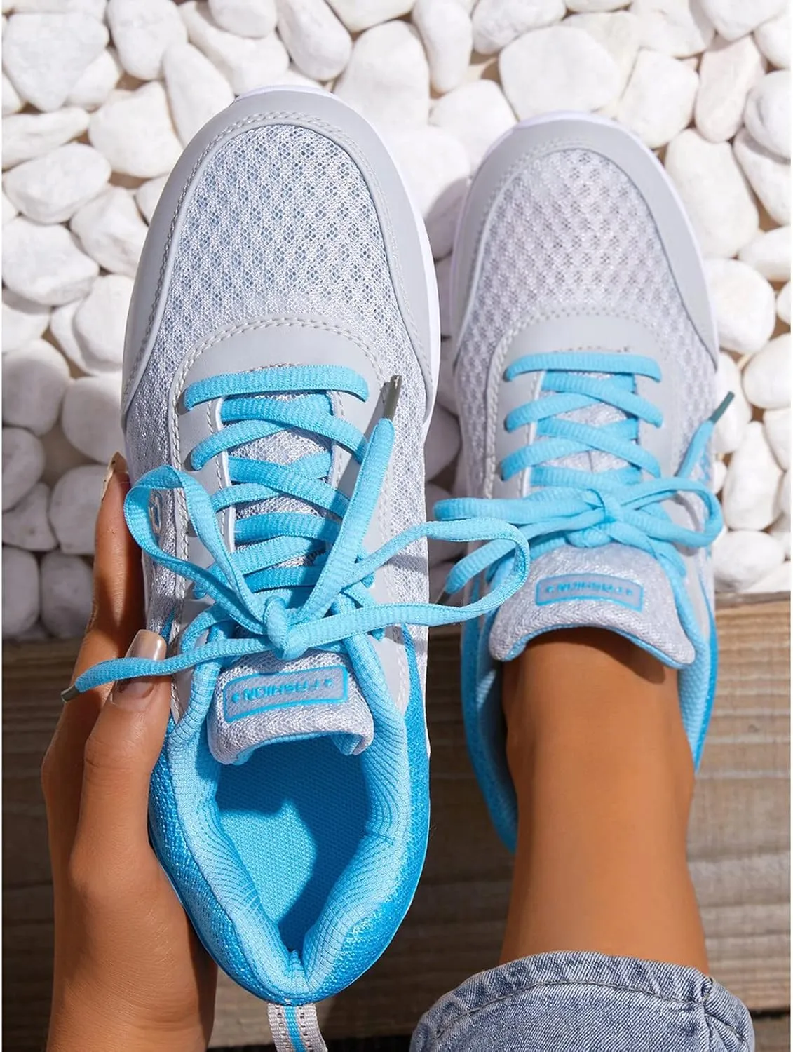 ZSpzx Womens Sneakers Lace Up Air Cushion Knit Running Shoes Lightweight Tennis Walking Shoe Ladies Mesh Breathable Work Fashion Sneaker Athletic Comfortable Casual Shoes for Gym Travel Daily Wear