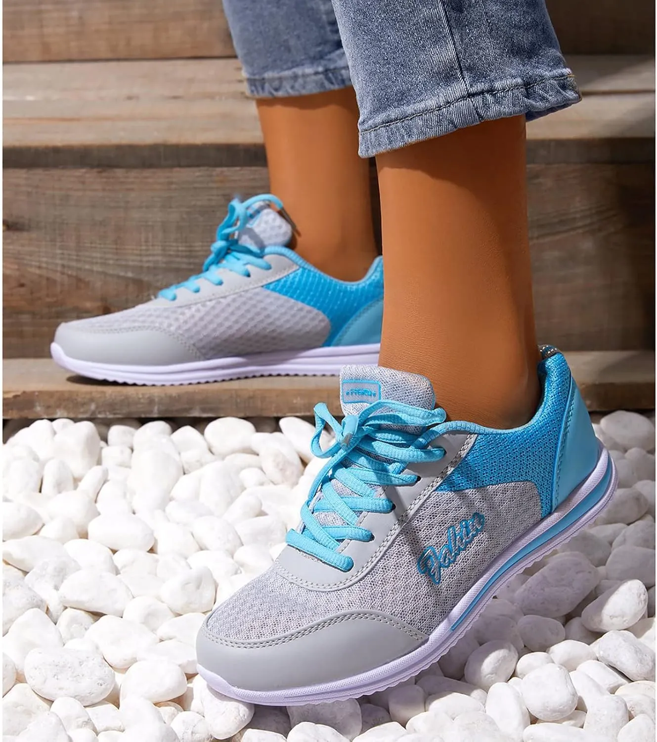 ZSpzx Womens Sneakers Lace Up Air Cushion Knit Running Shoes Lightweight Tennis Walking Shoe Ladies Mesh Breathable Work Fashion Sneaker Athletic Comfortable Casual Shoes for Gym Travel Daily Wear